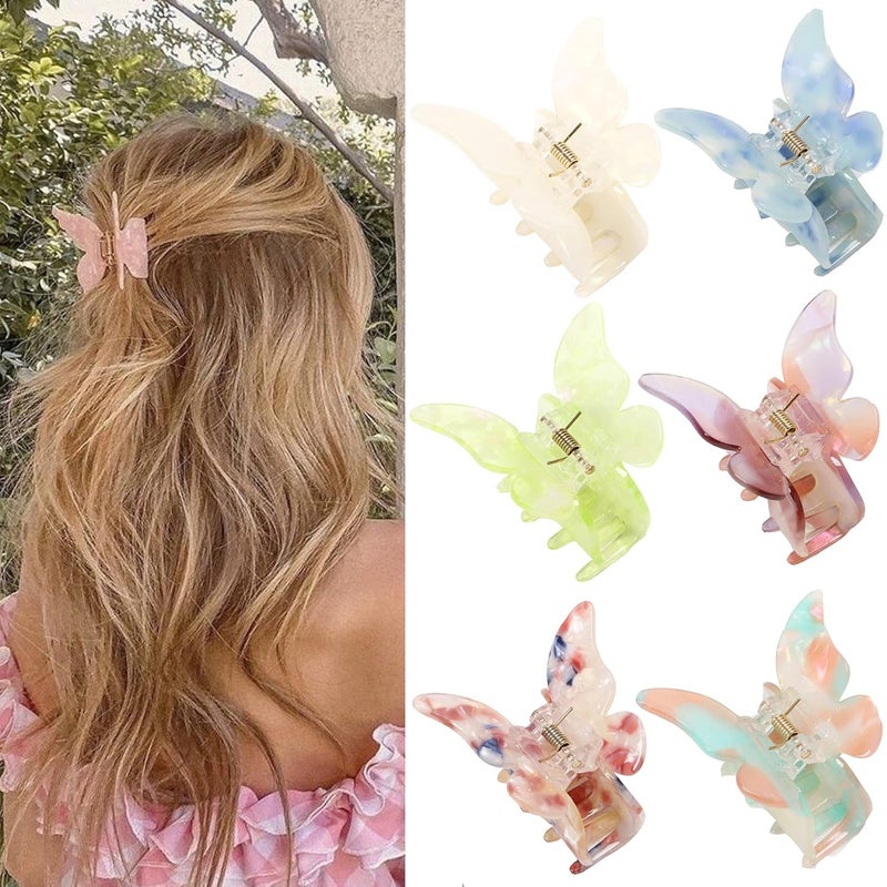 NAISIER NAISIER Hair Claw Butterfly Tortoise Shell Jaw Clips 2.3 inch Beautiful Hair Accessories for Girls and Women. (Mixed color, 6 pack) 