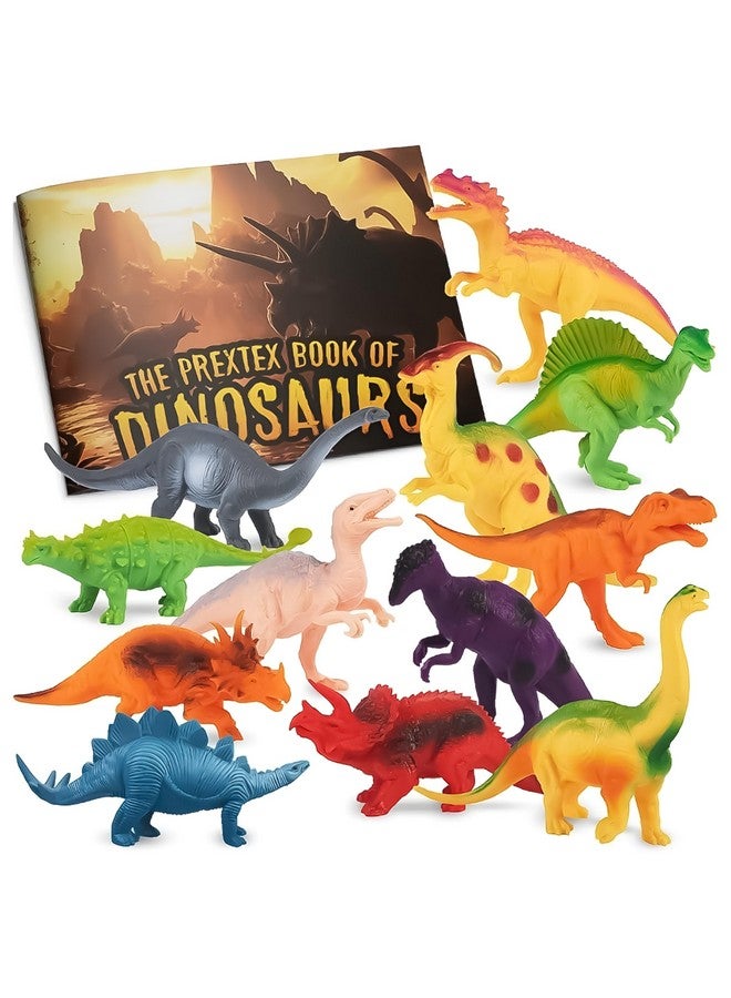 Prextex PREXTEX Dinosaur Toys for Kids 3-5 - 12 Dinosaurs Figurines and Dinosaur Book for Kids - Realistic Toy Dino Figures - Dino Toys with Educational Books for Boys and Girls  - Image 1
