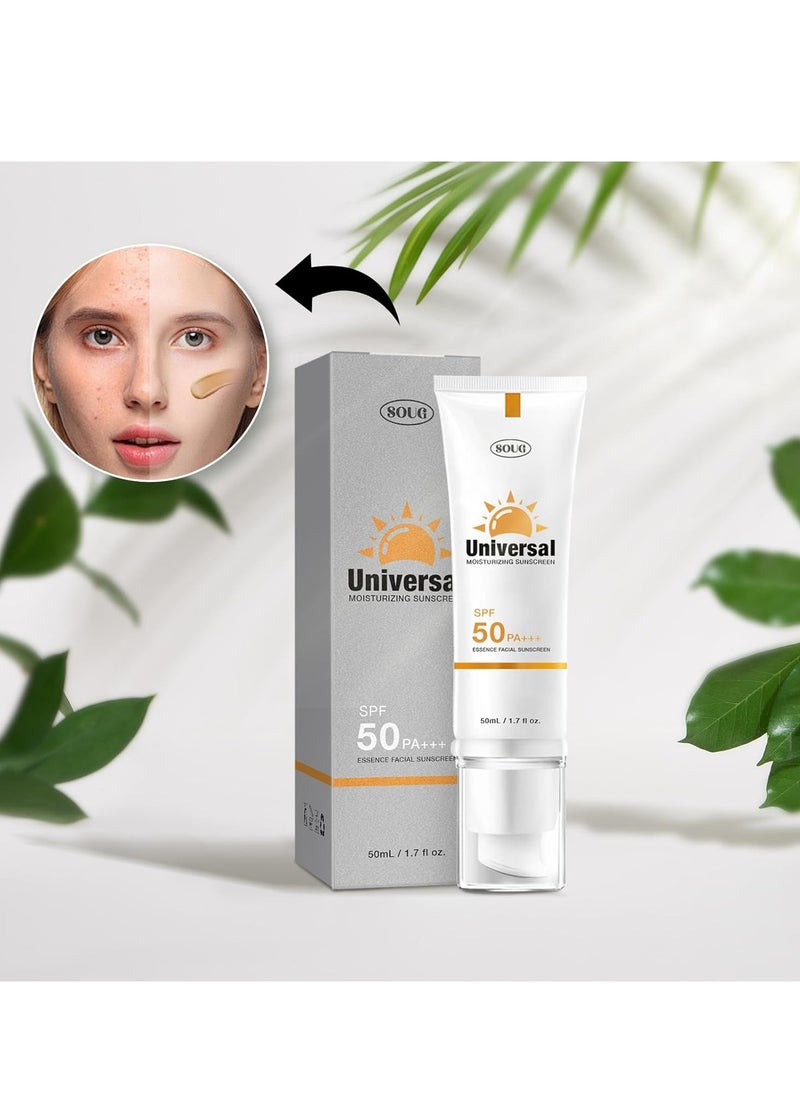 KASTWAVE - 50ml Tinted Sunscreen For Face(white), Face Sunscreen SPF 50+ PA++++, Daily Moisturizer Sunscreen for Face, Against UVA and UVB Rays, No White Cast, Hydrating Sun Essence Face Sunscreen - Image 1