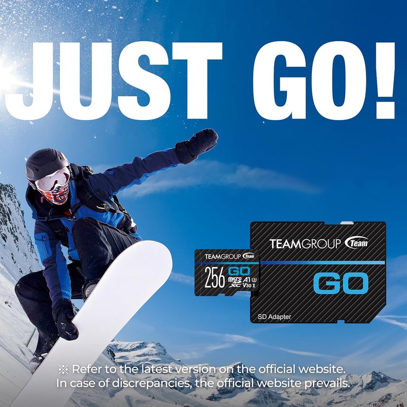 TeamGroup بطاقة GO 256GB × 2 حزمة MicroSDXC UHS-I U3 V30 4K لكاميرات الحركة والطائرات بدون طيار بطاقة ذاكرة فلاش عالية السرعة مع محول للرياضات الخارجية والفلوغ، تصوير 4K، GoPro وInsta360 وDJI TGUSDX256GU364 - Image 2