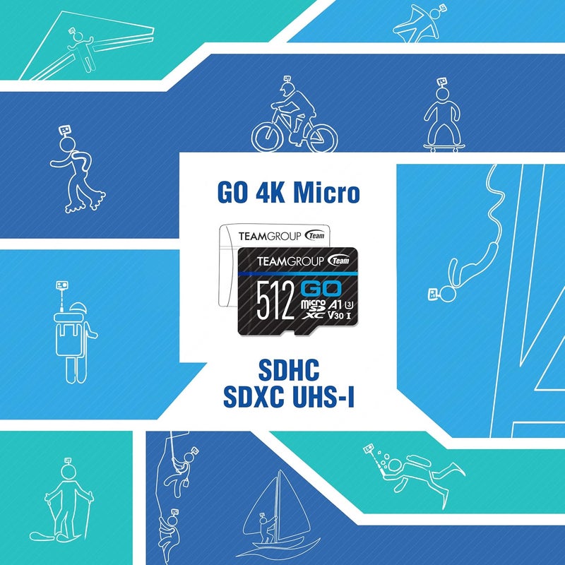 TeamGroup بطاقة GO 256GB × 2 حزمة MicroSDXC UHS-I U3 V30 4K لكاميرات الحركة والطائرات بدون طيار بطاقة ذاكرة فلاش عالية السرعة مع محول للرياضات الخارجية والفلوغ، تصوير 4K، GoPro وInsta360 وDJI TGUSDX256GU364 - Image 5