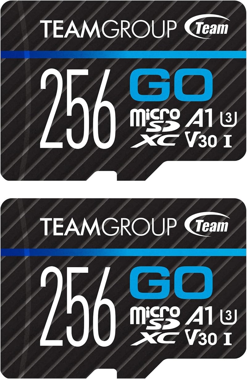 TeamGroup بطاقة GO 256GB × 2 حزمة MicroSDXC UHS-I U3 V30 4K لكاميرات الحركة والطائرات بدون طيار بطاقة ذاكرة فلاش عالية السرعة مع محول للرياضات الخارجية والفلوغ، تصوير 4K، GoPro وInsta360 وDJI TGUSDX256GU364 - Image 1