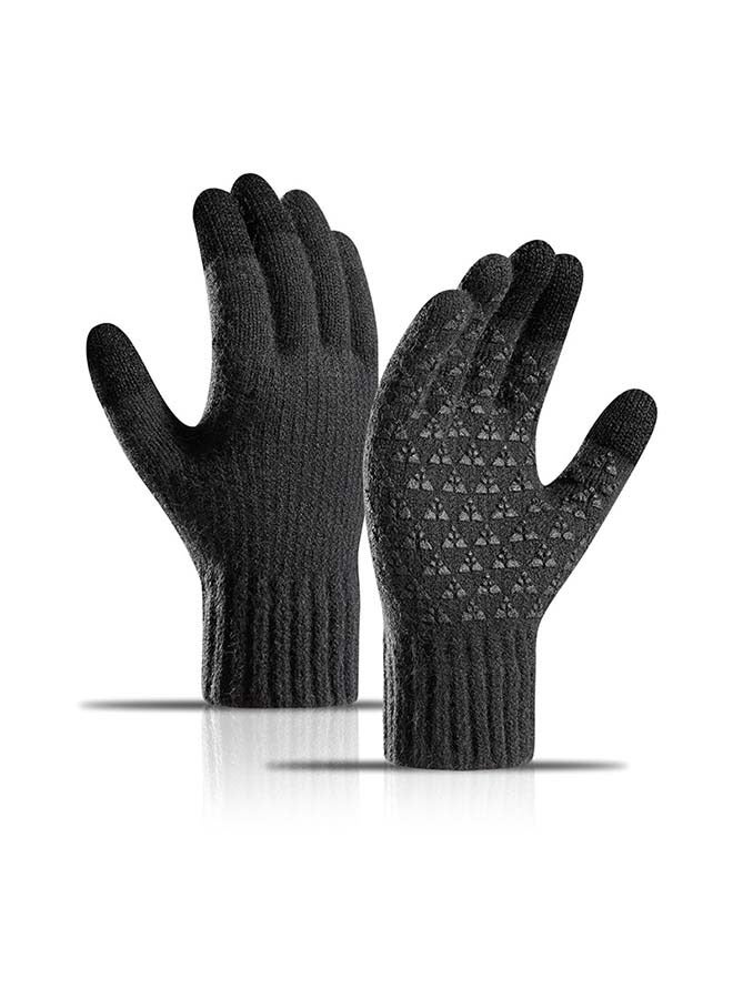 VIUAUAX 1 pair Men's Winter Thickened Warm Wool Gloves Winter Knit Gloves  Warm fingers Outdoor Windproof Cycling Gloves Touchscreen Gloves Full Finger Fitness Gloves Outdoor Windproof Touch Screen Gloves - Image 1