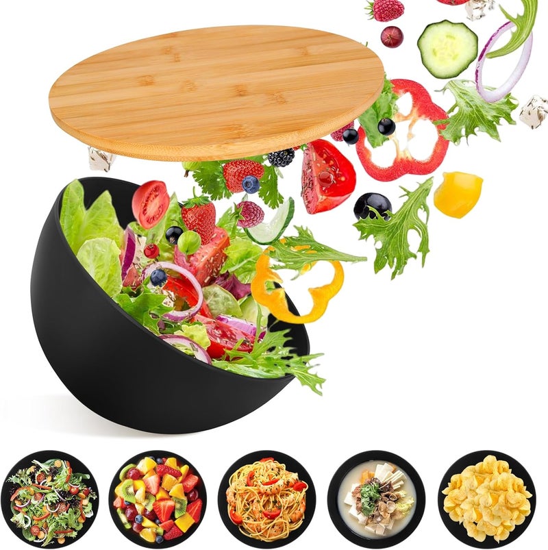 ShineMe Salad Bowl Set of 3 Natural Bamboo Fiber Salad Serving Bowls with LidsMixing Bowl for Preparing and Serving Salad Cereal Fruit Veggies PopcornChips  Bread1086 - Image 2
