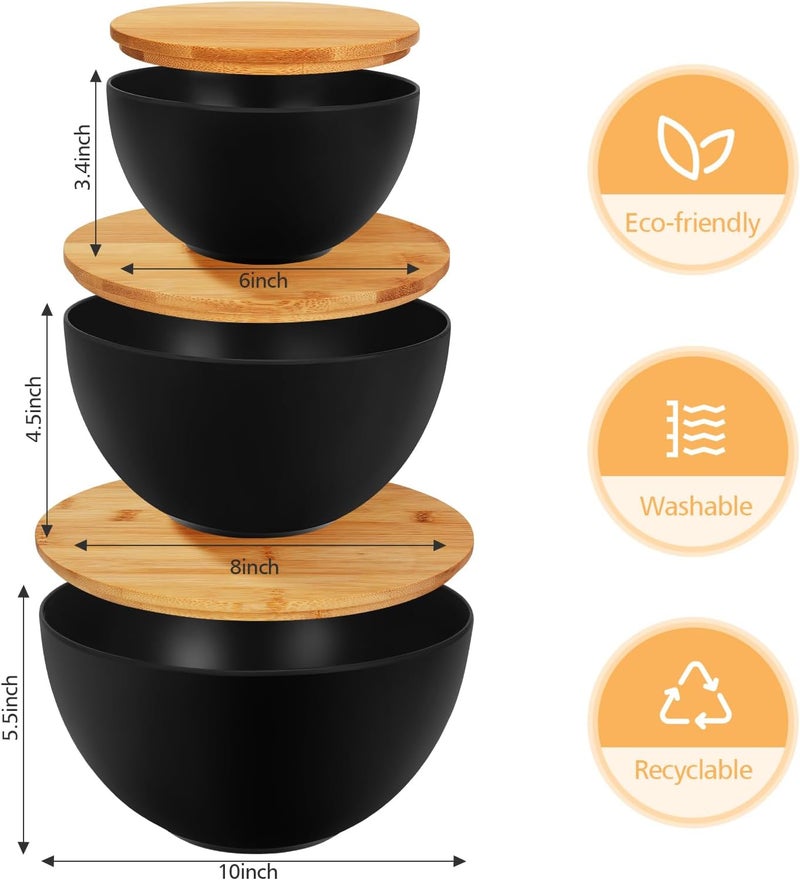 ShineMe Salad Bowl Set of 3 Natural Bamboo Fiber Salad Serving Bowls with LidsMixing Bowl for Preparing and Serving Salad Cereal Fruit Veggies PopcornChips  Bread1086 - Image 4