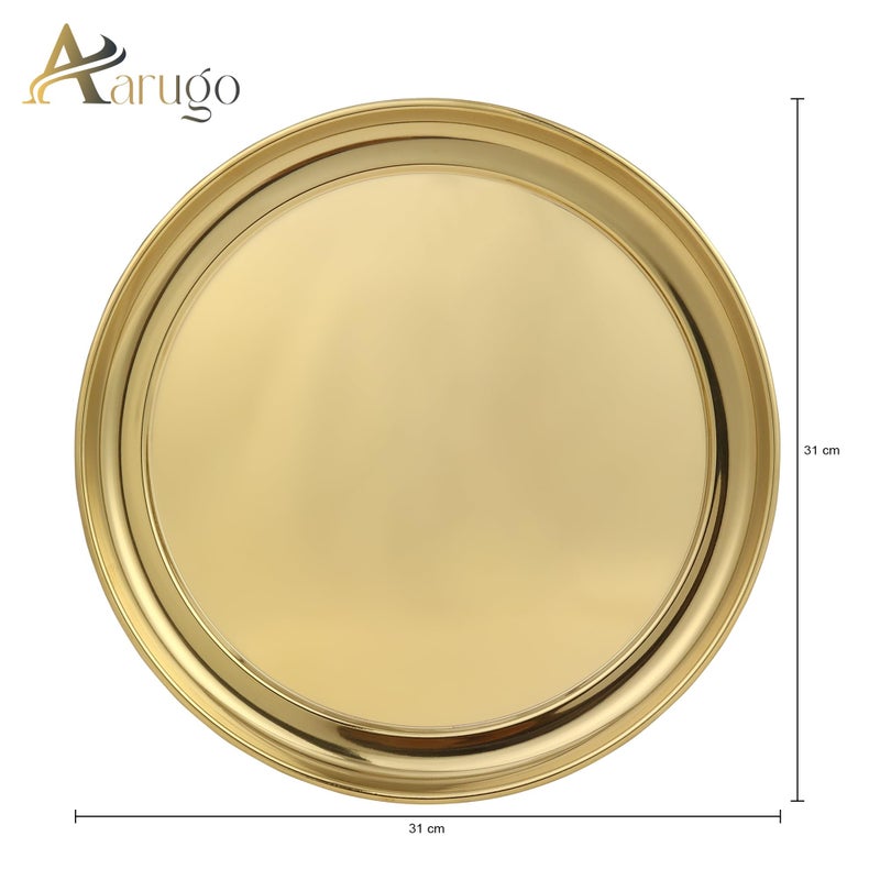Aarugo Aarugo Stainless Steel Gold Coated Smart Dinnerware/Dinner Set | 1 Thali, 3 Bowl, 1 Glass, 1 Fork, 1 Spoon | Solid Kitchen Set for Home | Restaurant | Pefect Gifting Set - Image 5