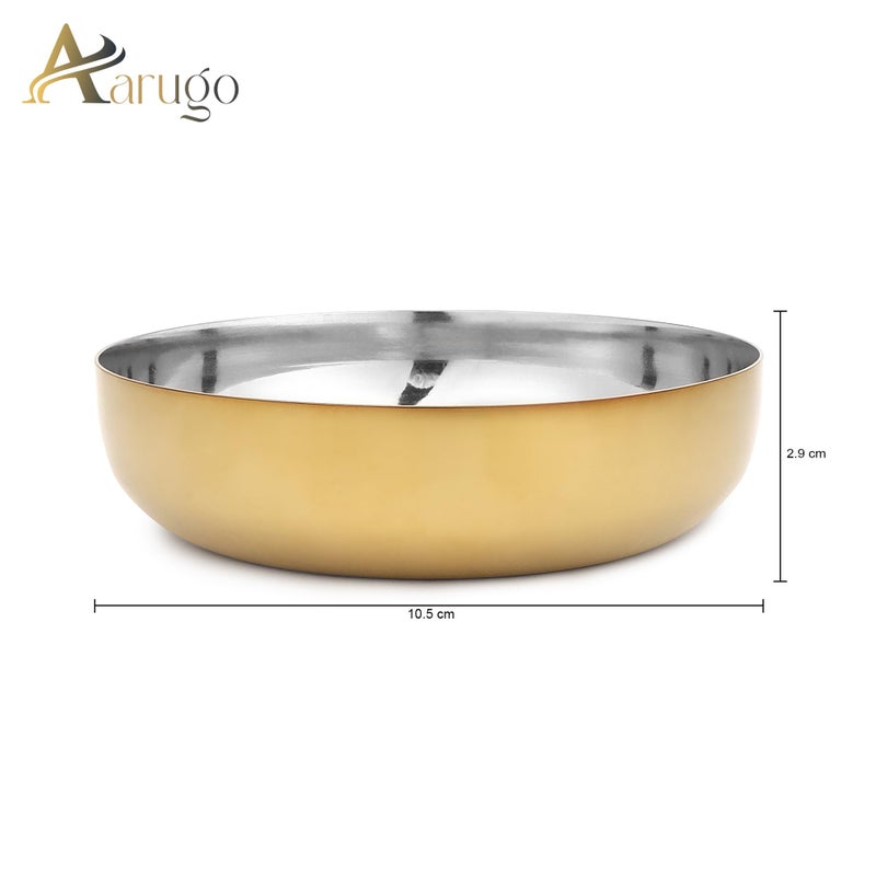 Aarugo Aarugo Stainless Steel Gold Coated Smart Dinnerware/Dinner Set | 1 Thali, 3 Bowl, 1 Glass, 1 Fork, 1 Spoon | Solid Kitchen Set for Home | Restaurant | Pefect Gifting Set - Image 2