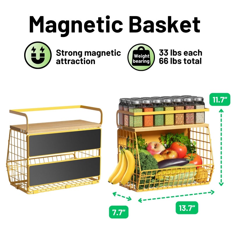 Ofiray-home Magnetic Shelf for Fridge with Wood Lid, Fruit Potato and Onion Storage Bins, Pantry Organizers & Storage, Large Container Magnetic Spice Rack for Refrigerator, Kitchen Counter, Cabinet (Yellow, 2) - Image 5