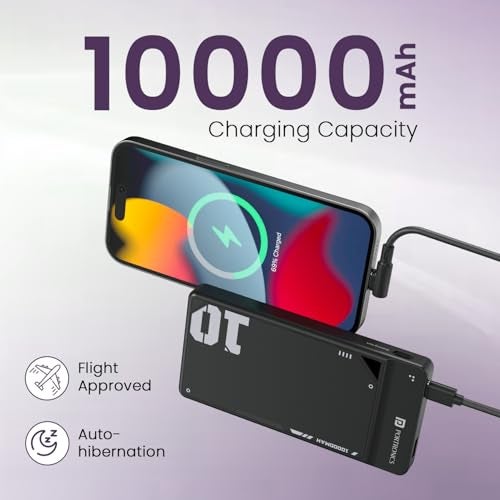Portronics Luxcell Uno 10K 10000 mAh 22.5W Fast Charging Power Bank with Detachable Type C Cable, Ultra Slim Power Bank with Mach USB-A Output, Type C PD Output, Type C Input, Wake Up Button(Black) - Image 2