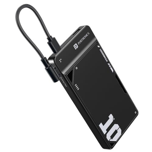 Portronics Luxcell Uno 10K 10000 mAh 22.5W Fast Charging Power Bank with Detachable Type C Cable, Ultra Slim Power Bank with Mach USB-A Output, Type C PD Output, Type C Input, Wake Up Button(Black) - Image 1