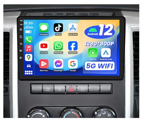 Jerqry 4Core64G ROM Car Radio Stereo for Dodge Ram 1500 2500 3500 20092012 10 Inch Touchscreen for Ram 1500 Radio Upgrade with Wireless CarPlay Android Auto 5G WiFi Bluetooth Backup Camera GPS Navi FM - Image 1