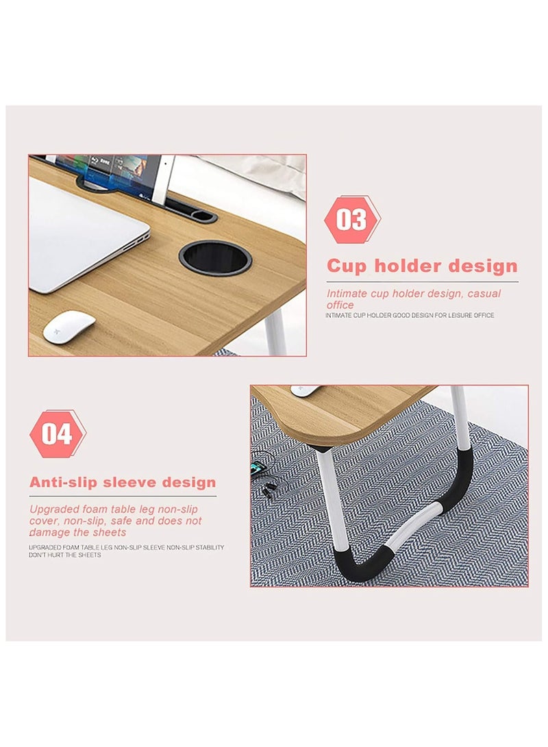 BJM Portable Folding Laptop Desk for Bed，With iPad and Cup Holder Adjustable Lap Tray Notebook Stand， Foldable Non-Slip Legs Reading Table Tray for working，studying，camping - Image 2