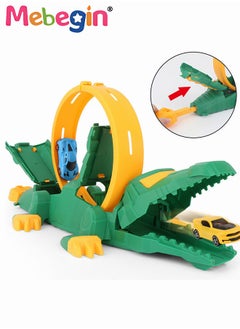 MEBEGIN DIY Crocodile Race Track Car Playset with 2 Cars, Versatile Adventure Vehicles Toys, 360-degree Engineering Ejector Orbit with Crocodile Appearance, Educational Toys, Convenient Storage and Portability, Ideal Gift for Kids  - Image 3