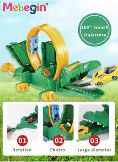 MEBEGIN DIY Crocodile Race Track Car Playset with 2 Cars, Versatile Adventure Vehicles Toys, 360-degree Engineering Ejector Orbit with Crocodile Appearance, Educational Toys, Convenient Storage and Portability, Ideal Gift for Kids  - Image 4