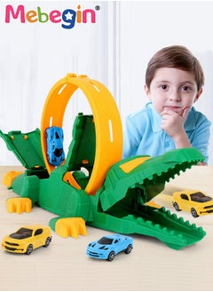 MEBEGIN DIY Crocodile Race Track Car Playset with 2 Cars, Versatile Adventure Vehicles Toys, 360-degree Engineering Ejector Orbit with Crocodile Appearance, Educational Toys, Convenient Storage and Portability, Ideal Gift for Kids  - Image 1