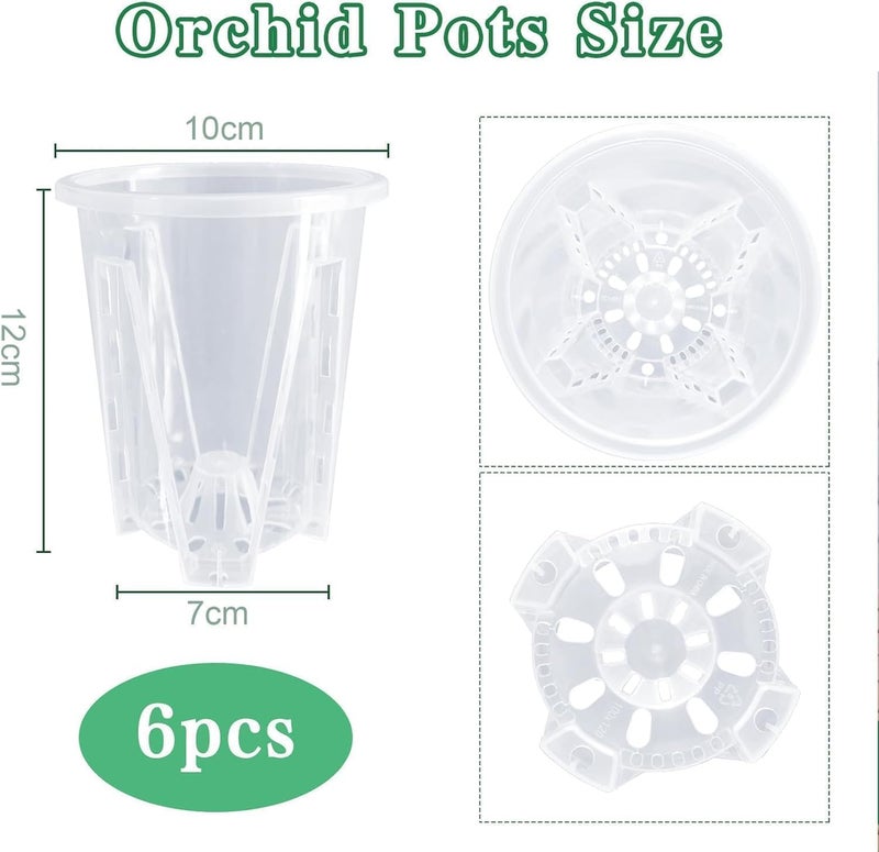 Bukela Orchid Pots, 6 Pack Orchid Pots for Repotting, Clear Nursery Pots with Drainage, 10cm X 12cm Sturdy Clear Plastic Orchid Pot, Flower Plant Pot for Orchids Planter - Image 5
