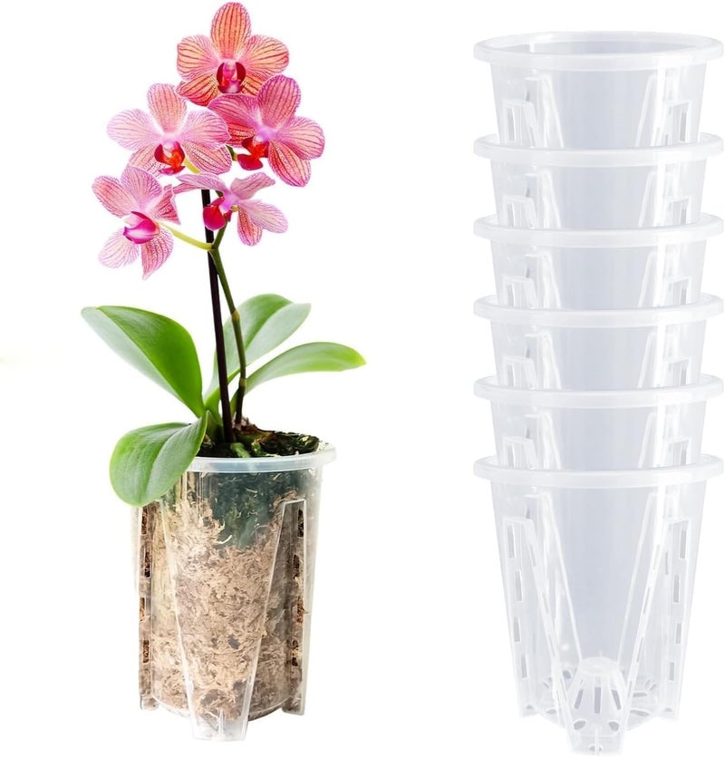 Bukela Orchid Pots, 6 Pack Orchid Pots for Repotting, Clear Nursery Pots with Drainage, 10cm X 12cm Sturdy Clear Plastic Orchid Pot, Flower Plant Pot for Orchids Planter - Image 1