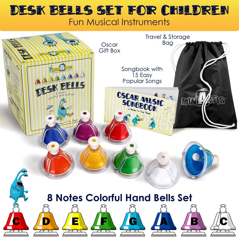 MINIARTIS Desk Bells for Kids | Educational Music Toys for Toddlers 8 Notes Colorful Hand Bells Set | Kids Musical Instrument with 15 Songbook | Great Birthday Gift for Children - Image 2