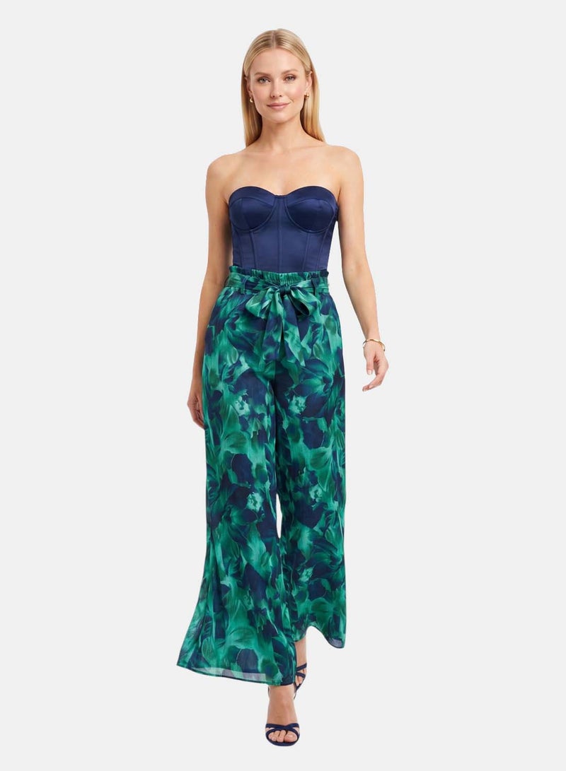 FOREVER 21 Wide-Leg Floral Print Palazzo Pants with Tie Belt - Image 1
