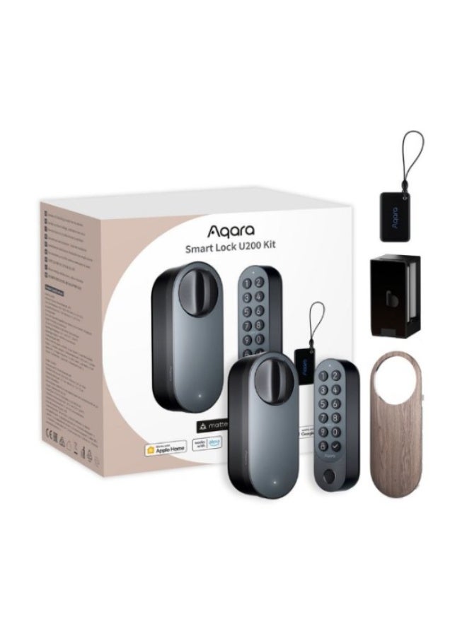 Aqara Smart Door Lock U200 kit, Matter over Thread, Keyless Entry Door Lock with Apple Home Key and Rechargeable Battery,Supports Apple Home and SmartThings, Black - Image 1