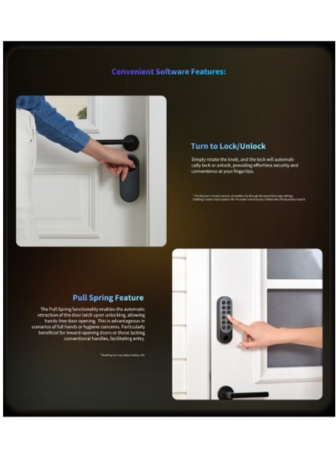 Aqara Smart Door Lock U200 kit, Matter over Thread, Keyless Entry Door Lock with Apple Home Key and Rechargeable Battery,Supports Apple Home and SmartThings, Black - Image 3