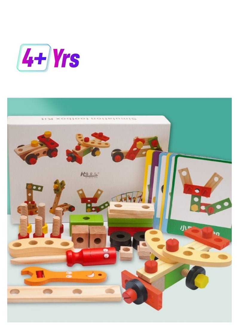 Loquat Wooden versatile nut and plug-in portable tool box for boys disassembly and assembly puzzle play house repair toys - Image 1