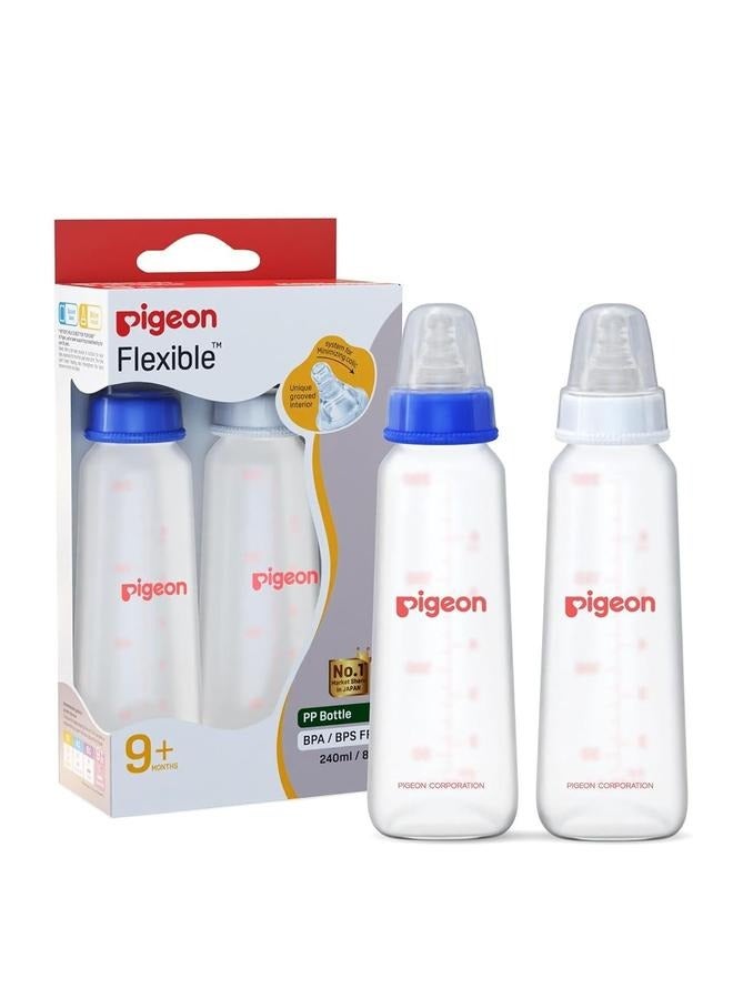 pigeon Peristaltic Baby Nursing / Feeding Bottle KPP Nipple L, For 9+ Month Babies, BPA Free, BPS Free, Blue and White, 240 ml, Pack of 2 - Image 1