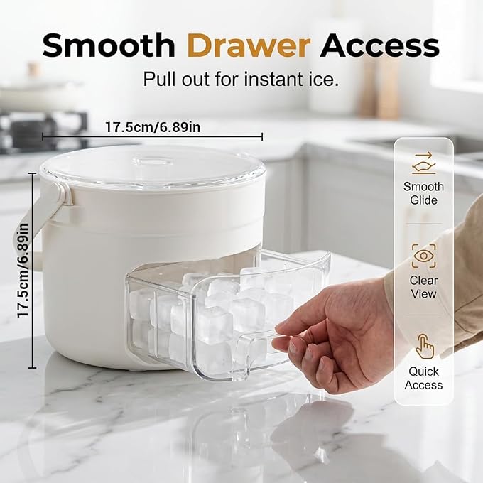 Compact Freezer Ice Maker with Bin, 25/50 Cube Ice Maker with Easy Press Lid  Press-Type Ice Cube Tray with Storage Container, Stackable, Dust-Proof Lid & Scoop (50Squares-White and Green) - Image 2