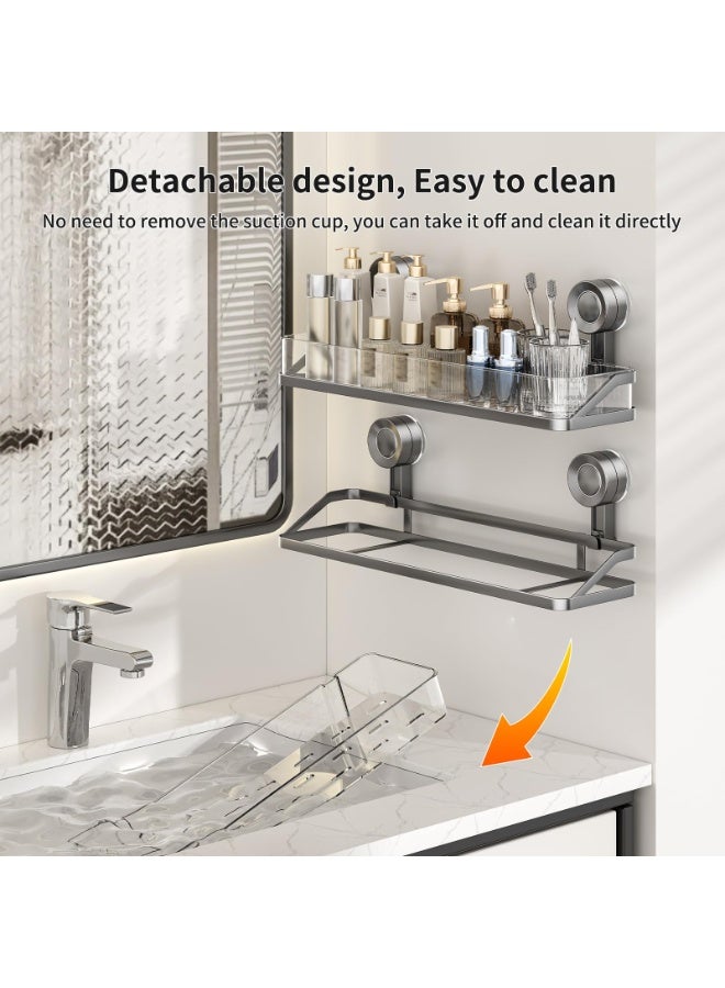 حامل دش مع كوب شفط، منظم دش حمام قابل للفصل لتخزين الحمام، رفوف دش مثبتة على الحائط، رف مقاوم للصدأ بدون حفر بسعة كبيرة قابلة للإزالة - Image 2