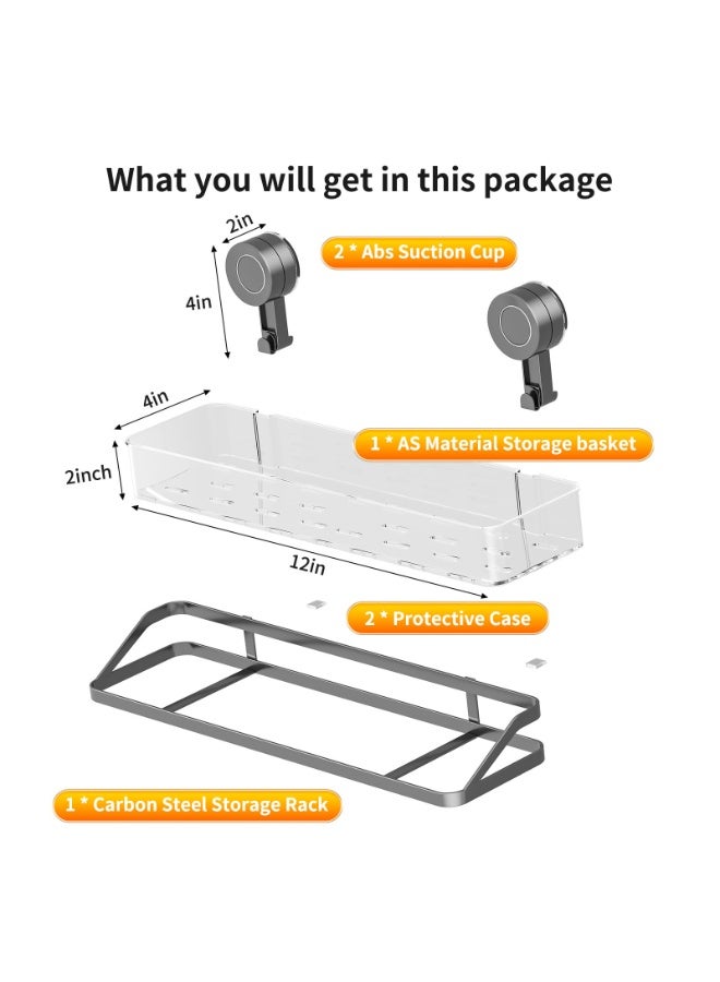 حامل دش مع كوب شفط، منظم دش حمام قابل للفصل لتخزين الحمام، رفوف دش مثبتة على الحائط، رف مقاوم للصدأ بدون حفر بسعة كبيرة قابلة للإزالة - Image 3