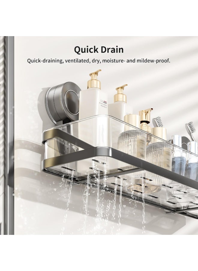 حامل دش مع كوب شفط، منظم دش حمام قابل للفصل لتخزين الحمام، رفوف دش مثبتة على الحائط، رف مقاوم للصدأ بدون حفر بسعة كبيرة قابلة للإزالة - Image 4