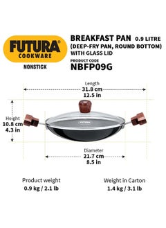 Hawkins FUTURA 0.9 Litre Breakfast Pan with Glass Lid, Nonstick Cookware, Appachatty, Chetty Pan, Appam Patra, Round Bottom Kadai, Black (NBFP09G) - 217 mm - pzsku/Z23002D189204E905483BZ/45/_/1739211937/bda5695d-23de-4009-adc0-30a29ddd4247