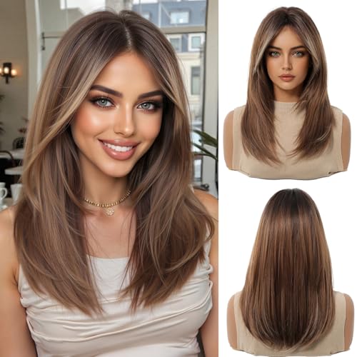 OUFEI Ginger Wigs for Women Medium Length Long Straight Wig with Curtain Bangs Synthetic Hair Heat Resistant Wigs for Everyday Party Cosplay Wear - Image 1