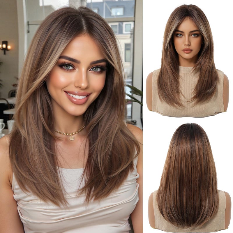 OUFEI Ginger Wigs for Women Medium Length Long Straight Wig with Curtain Bangs Synthetic Hair Heat Resistant Wigs for Everyday Party Cosplay Wear - Image 2