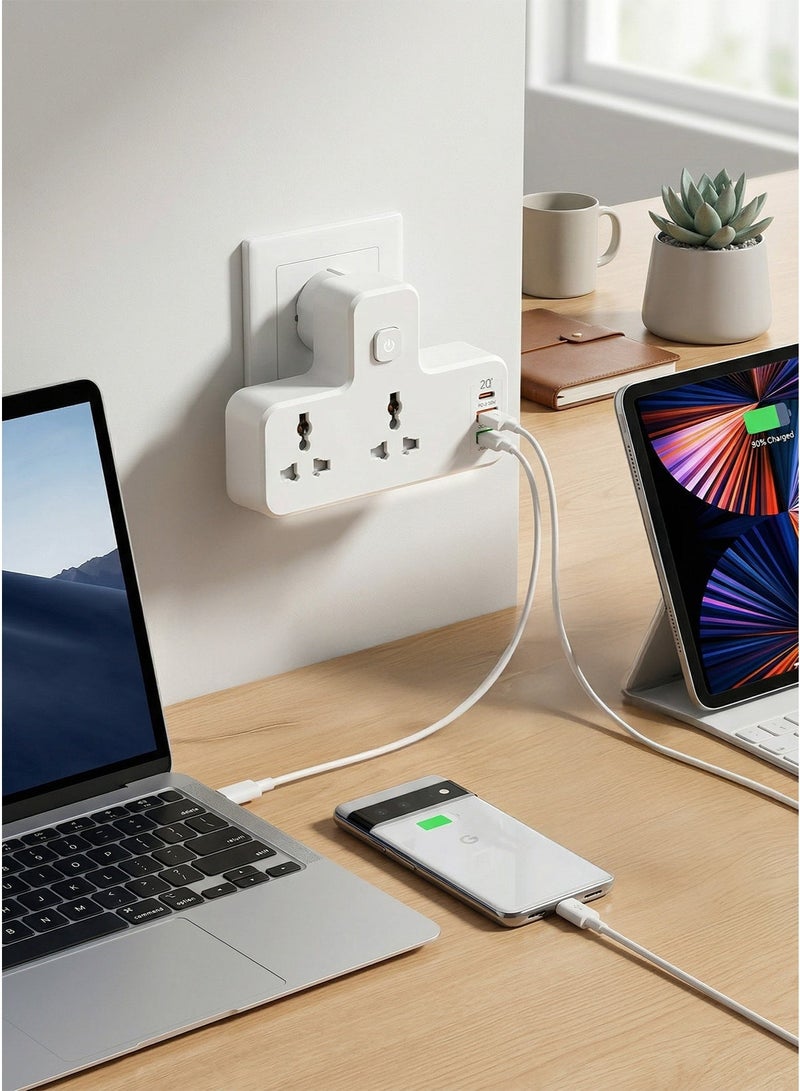Power Distributor, Universal Extension Cord Power Strip Socket Panel, Multi-Port, 20W PD & 18W QC3.0 Fast Charging, Touch-Control LED Night Light, Flame-Retardant, Compact Design for Travel - Image 1