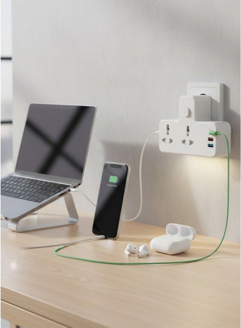Power Distributor, Universal Extension Cord Power Strip Socket Panel, Multi-Port, 20W PD & 18W QC3.0 Fast Charging, Touch-Control LED Night Light, Flame-Retardant, Compact Design for Travel - Image 2