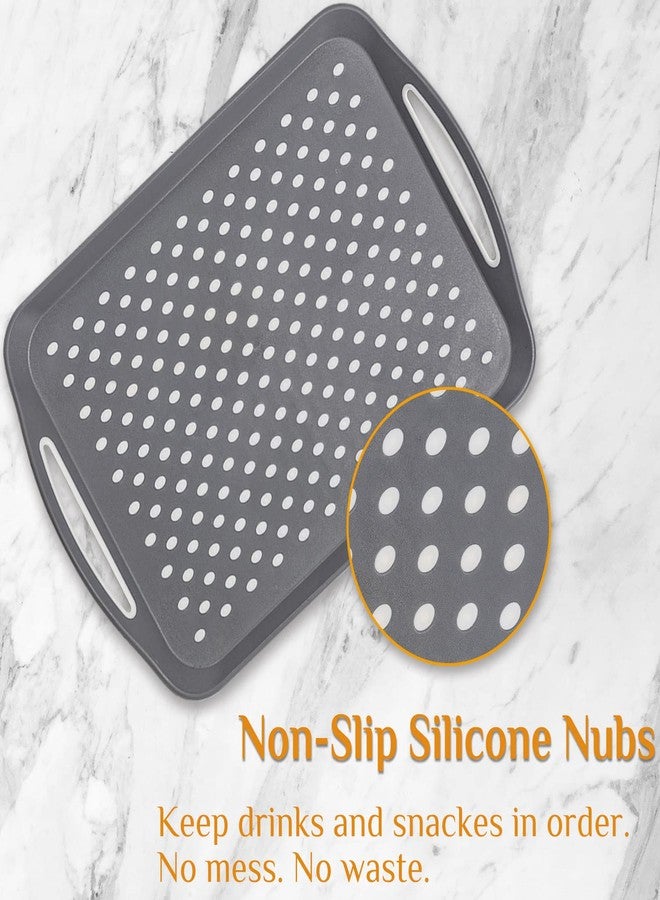 Kazozobi 17.7" x 12.5" Anti-Slip Serving Trays with Handles, 3 Pcs X-Large Rectangular Food Serving Tray for Lap, Food Trays for Eating on Couch, Reusable and Durable, Grey - Image 3