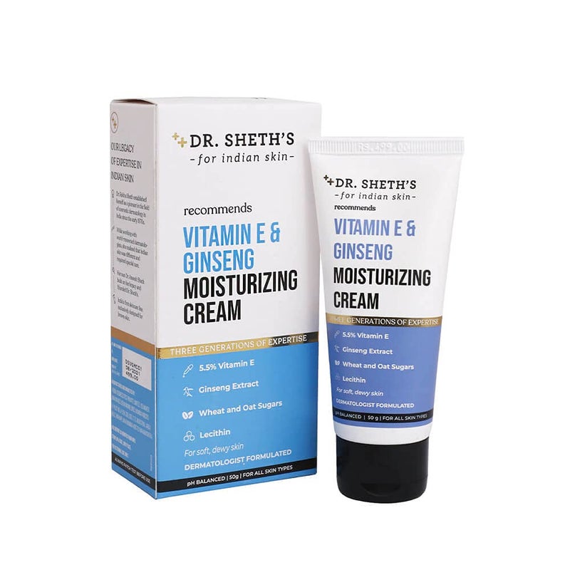 Dr. Sheth's Dr Sheths Vitamin E  Ginseng Face Moisturizer Cream for Instant Hydration  NonGreasy FastAbsorbing  For All Skin Types  For Women  Men  50g