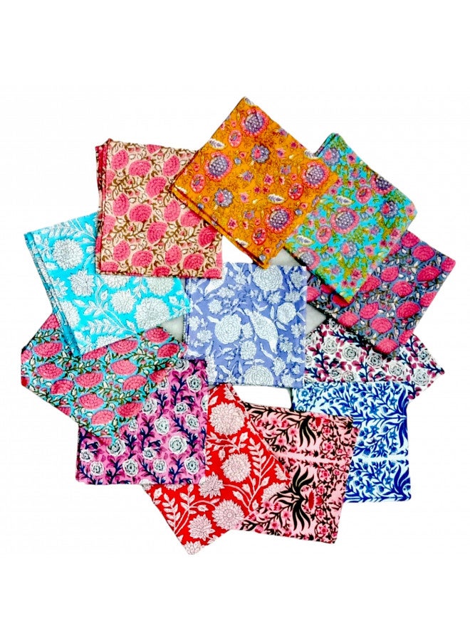 COTSILER Premium Handblock Cotton Napkin Set, Floral Print, Handmade Reusable Washable for Dinner (Multicolor, 16x16 Inch -Set of 12) - Image 1