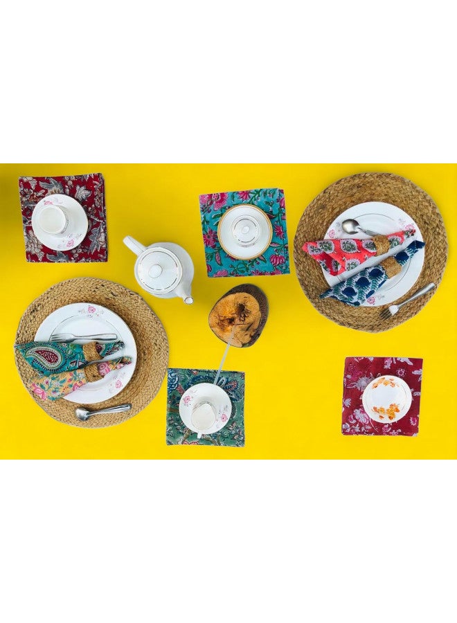 COTSILER Premium Handblock Cotton Napkin Set, Floral Print, Handmade Reusable Washable for Dinner (Multicolor, 16x16 Inch -Set of 12) - Image 3