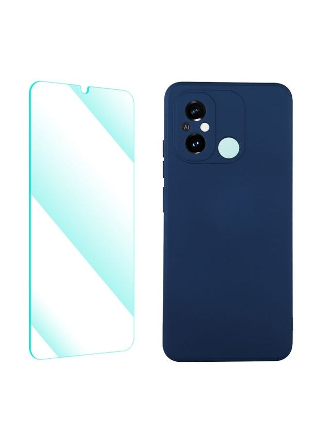 HuHa Case Cover For Xiaomi Poco C55 / Redmi 12C ENKAY Liquid Silicone Phone Case with Tempered Film Dark Blue 