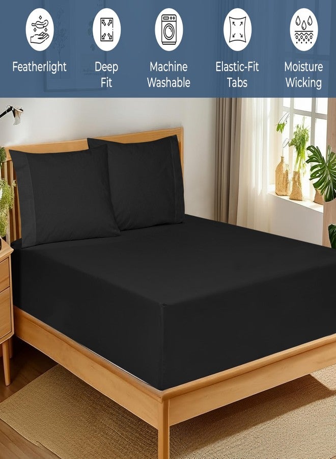 Royale Linens 100% Organic Cotton Fitted Sheet - Percale Weave - Super Soft Deep Pocket Bottom Sheets - Black Elastic Sheet Queen Size - Queen Fitted Sheets Only - (60"x80"+15", Black) - Image 3