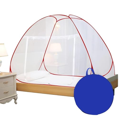 Evafly Mosquito Net for Single Bed | Foldable Machardani | Polyester Strong 30GSM mesh| PVC Coated Corrosion Resistant Steel Wire - Red - Image 1