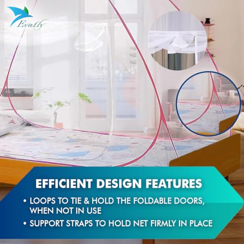 Evafly Mosquito Net for Single Bed | Foldable Machardani | Polyester Strong 30GSM mesh| PVC Coated Corrosion Resistant Steel Wire - Red - Image 5