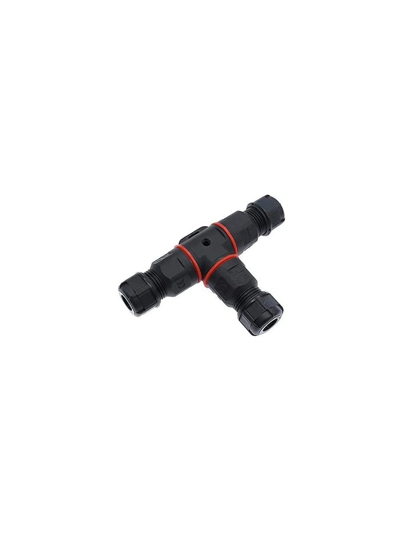 Outdoor IP68 Waterproof Connector T Shape 3 Pin 250V 16A Cable Wire Gland Sleeve Connector for Garden Construction Plant Fire Retardant Wire Connector (PACK OF 5) - Image 1
