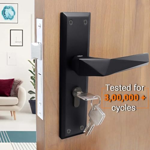 Volo Heavy Duty Mortise Main Door Lock | Bedroom Door Lock Set 8" with Brass Cylinder and 8" Lock Body for Home/Hotels/Office in Black Matt Finish with 3 Brass Computerised Keys (Color: Black) - Image 4