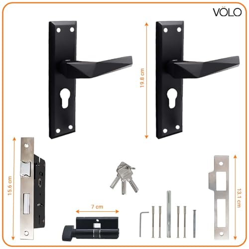 Volo Heavy Duty Mortise Main Door Lock | Bedroom Door Lock Set 8" with Brass Cylinder and 8" Lock Body for Home/Hotels/Office in Black Matt Finish with 3 Brass Computerised Keys (Color: Black) - Image 2