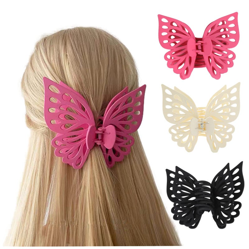 QTMY 3 Pack Large Butterfly Hair Claw Clips for StylingDecorative Fancy Hair Clips for Girls Women - Image 3