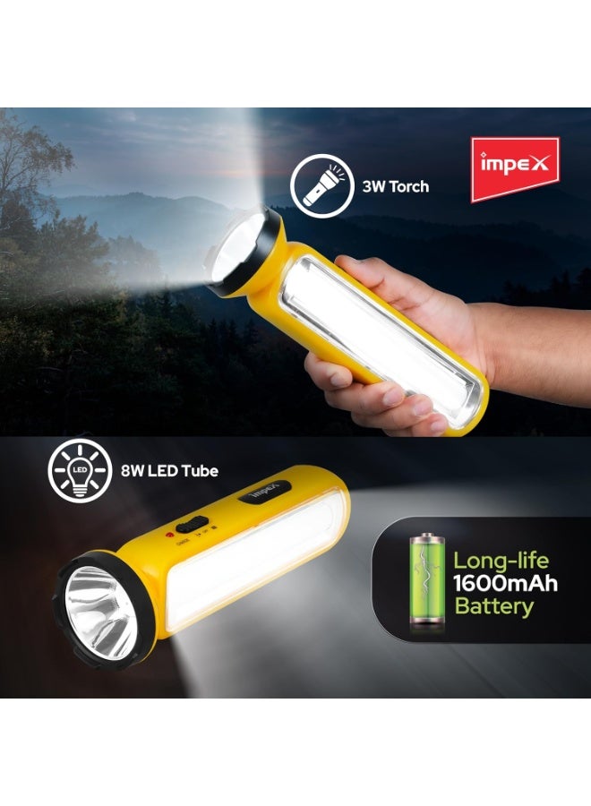 Impex 2 in 1 Rechargeable LED Flashlight with Emergency Lamp | 1600 mAh Battery | Multi Purpose Tourch Light | Lamp and Torch Light | 6 Months Warranty | Lumin A2 - Image 3
