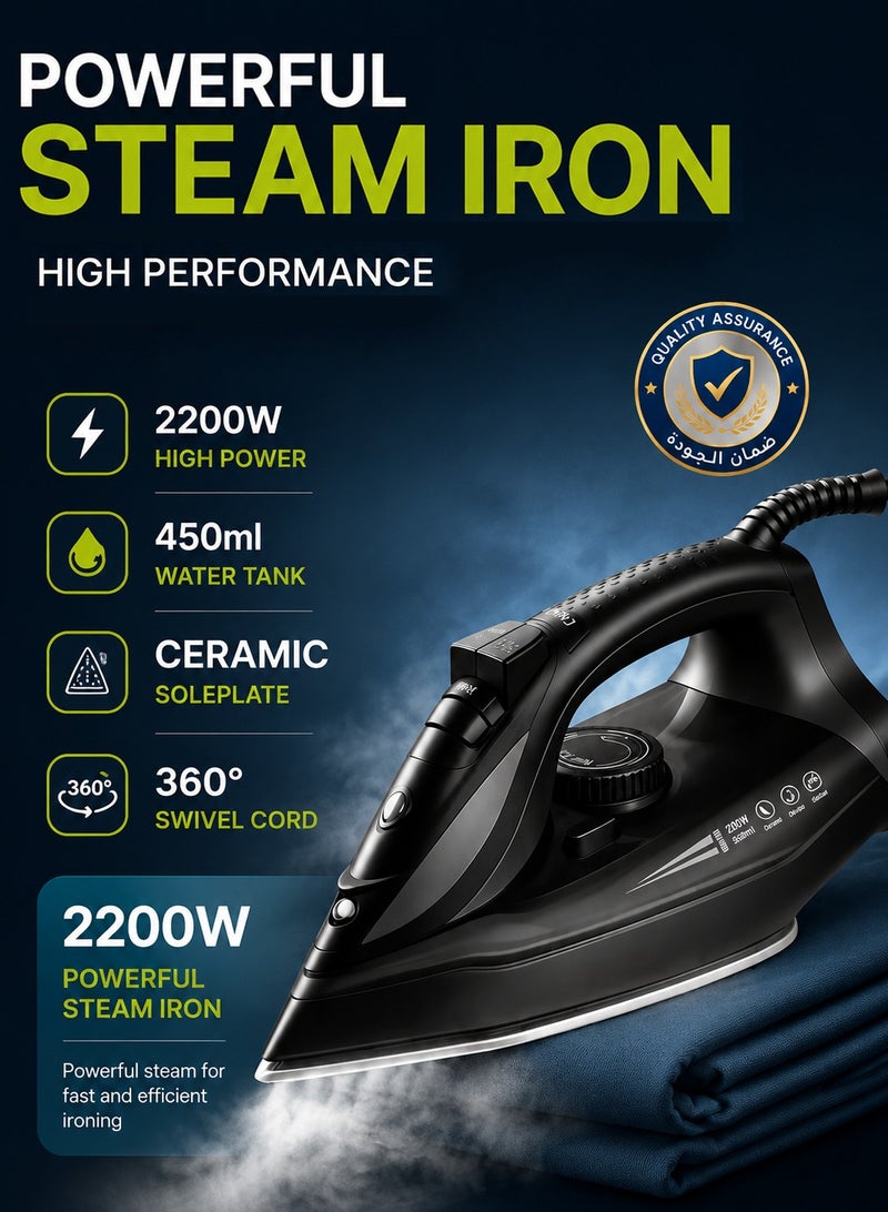 MIXDOR 2200W Handheld Steam Iron for Clothes, 450ml Ceramic Soleplate Garment Steamer, Dual Dry and Steam Use, Anti Calc System, 360° Swivel Cord, Powerful Steam for Home and Travel - Image 1